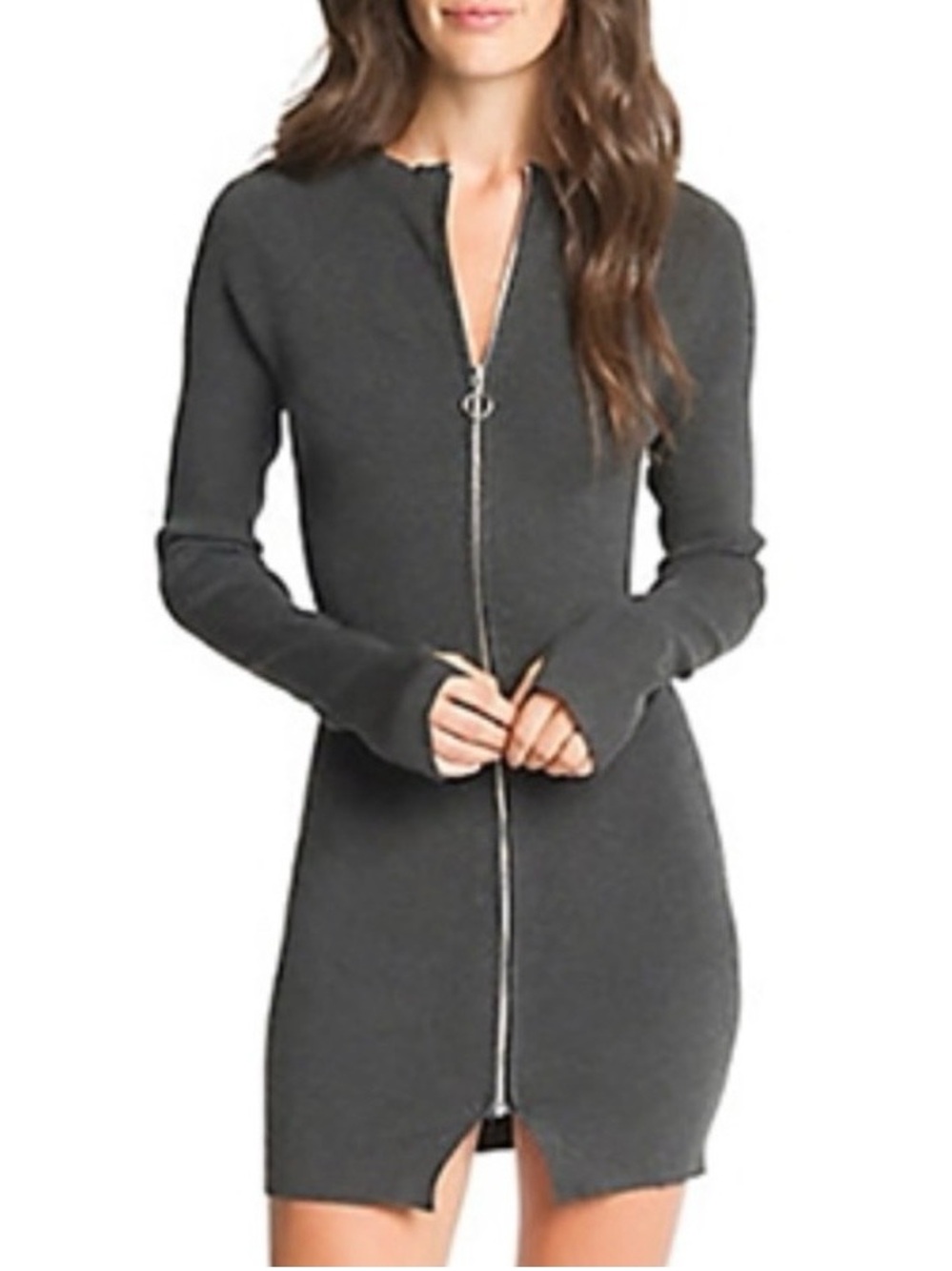Dolce Vita Jodi Charcoal Zip-Front Long Sleeve Mini Dress